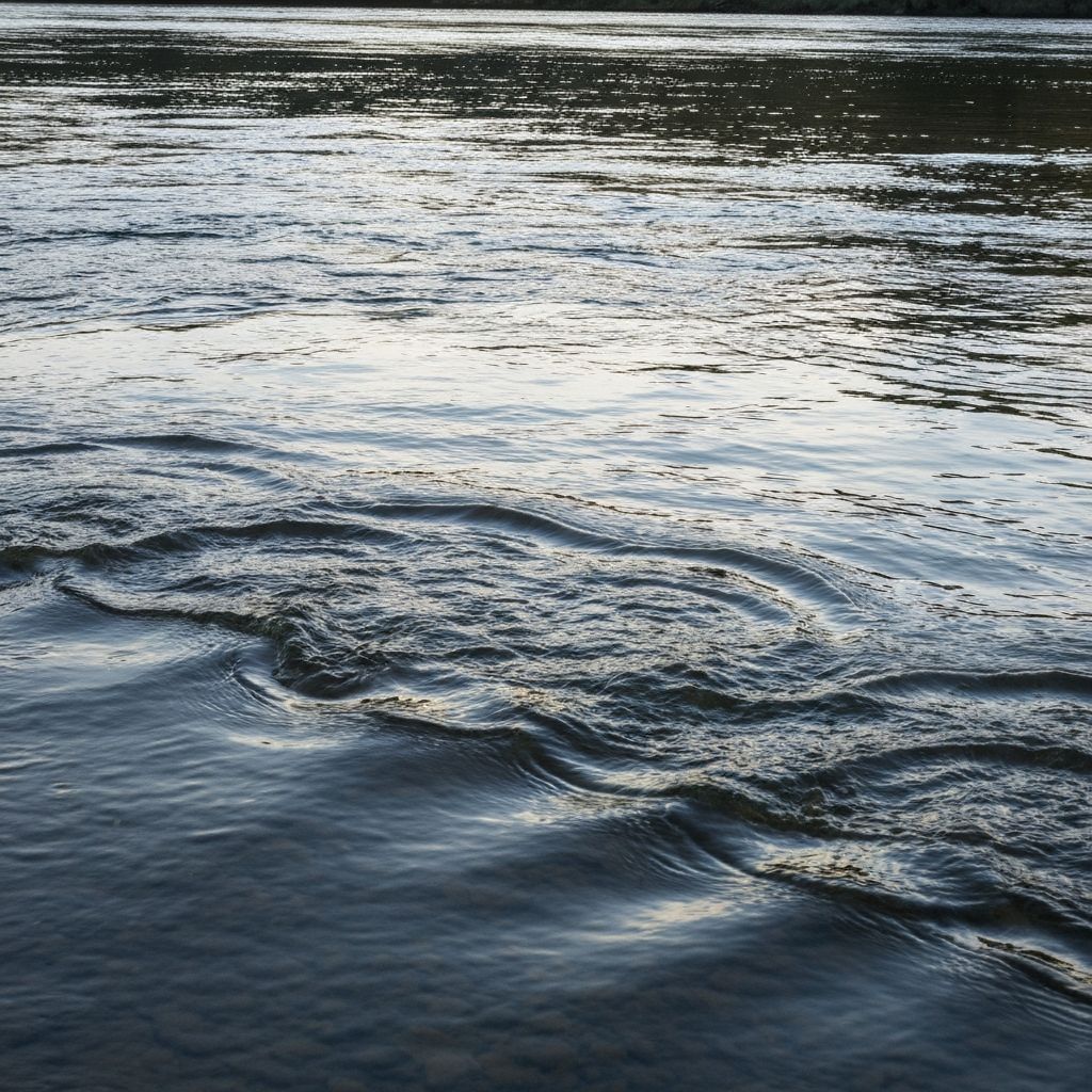 Flowing water with ripples and waves in natural light
